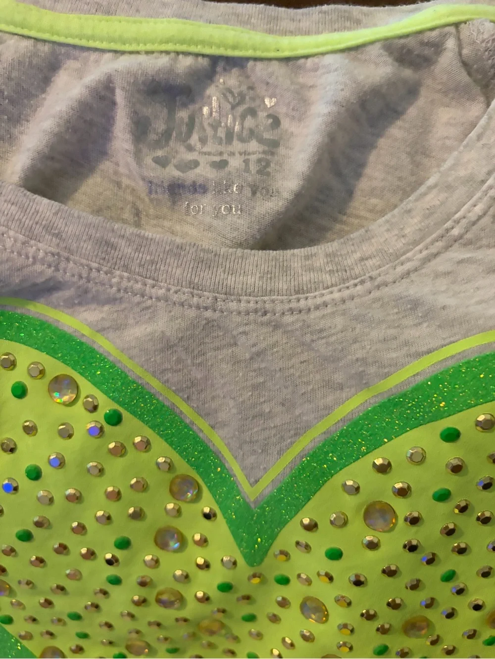 Justice Gray Tee with Neon Green Heart and Neon Yellow Leggings
